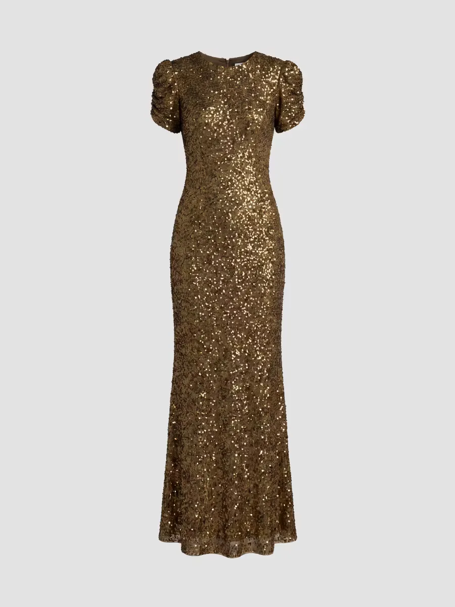 Mac Duggal Beaded Short-Sleeve Gown