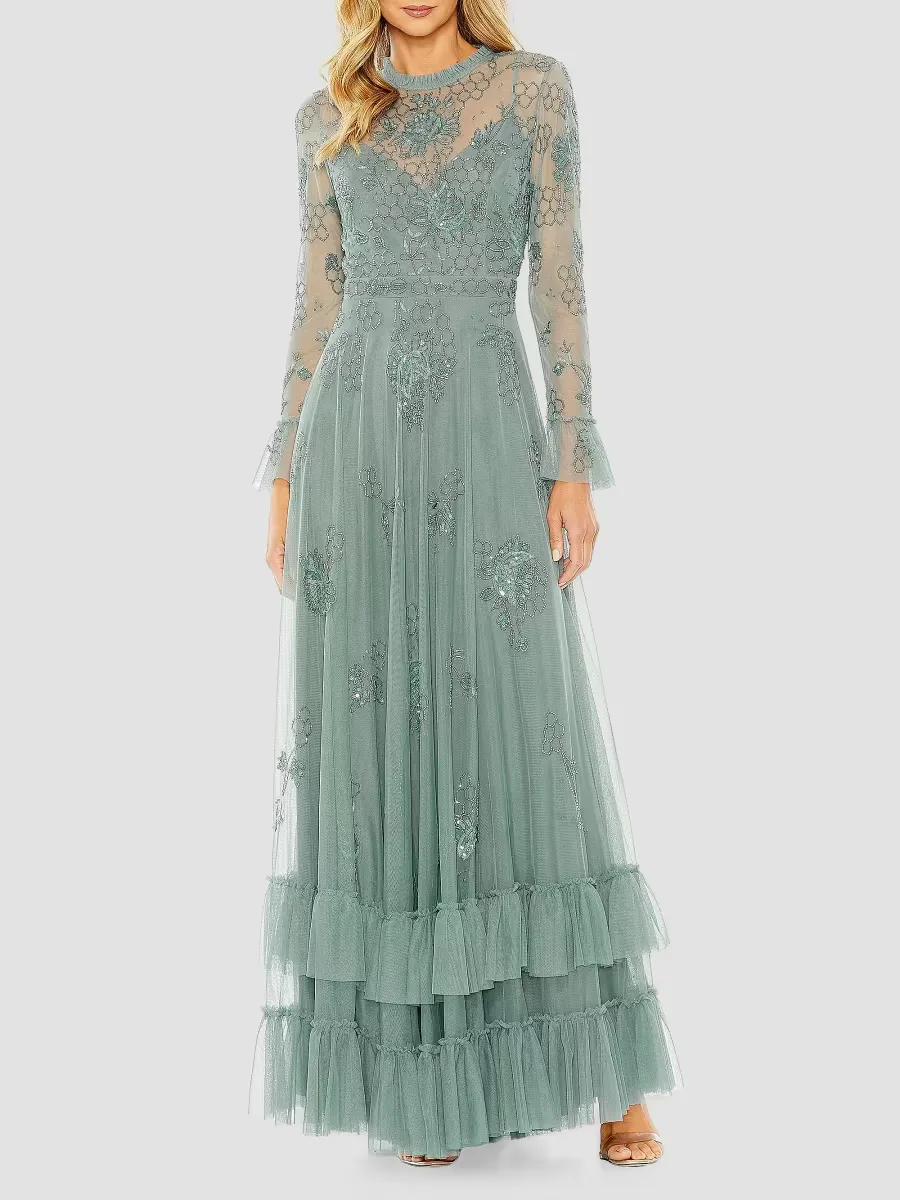 Mac Duggal Honeycomb Embroidered Mesh Gown