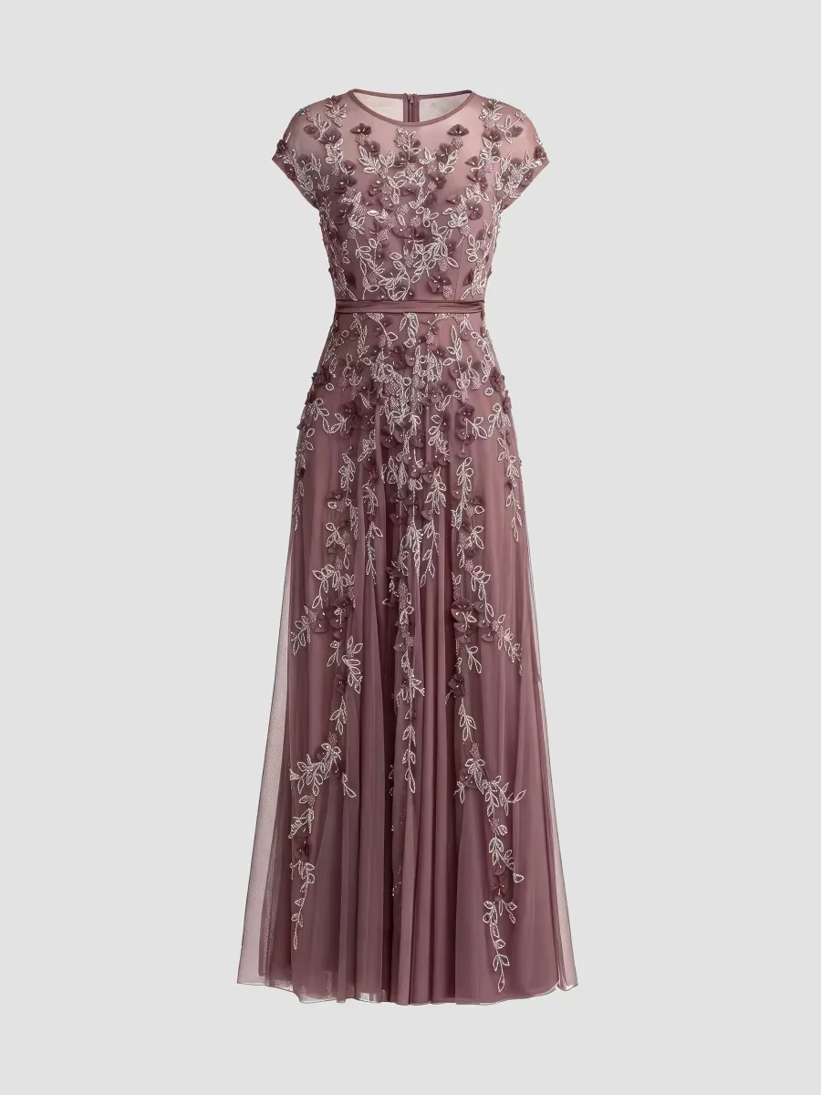 Mac Duggal Evening Floral-Embroidered Mesh Gown by M.A.C.