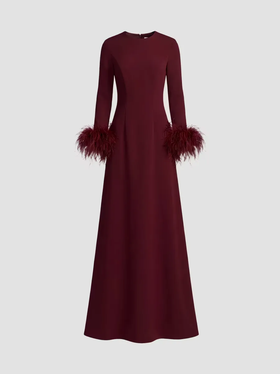 Mac Duggal Crepe Feather-Cuff A-Line Gown by M.A.C.