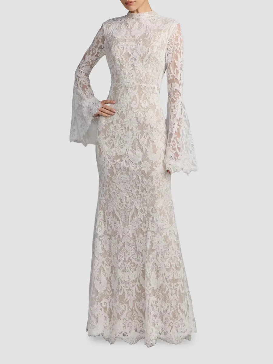 Mac Duggal Lace Flare Sleeve Mermaid Gown by M.A.C.
