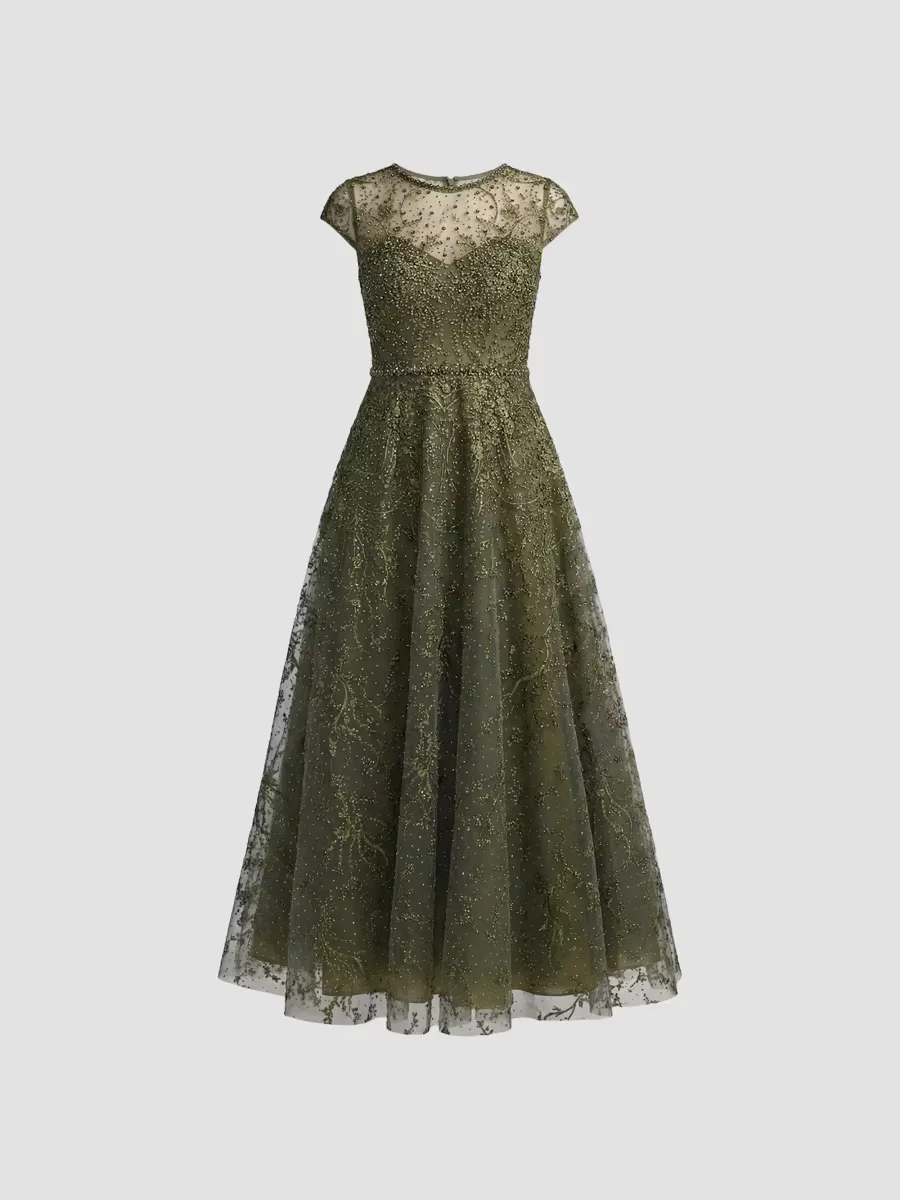 Mac Duggal Embellished Jewel Neck A-Line Cocktail Dress by M.A.C.