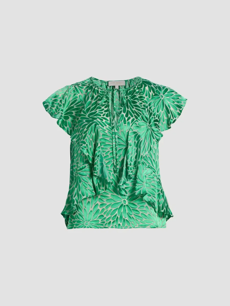 Julianne Floral Ruffled Tieneck Blouse by Ramy Brook