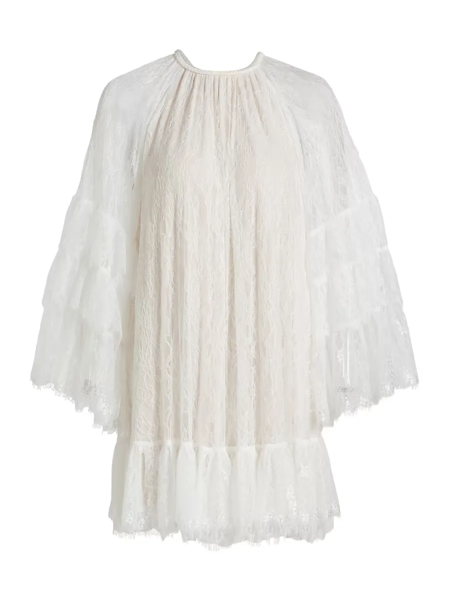 Delia Lace Ruffled Tunic Minidress by Alice + Olivia