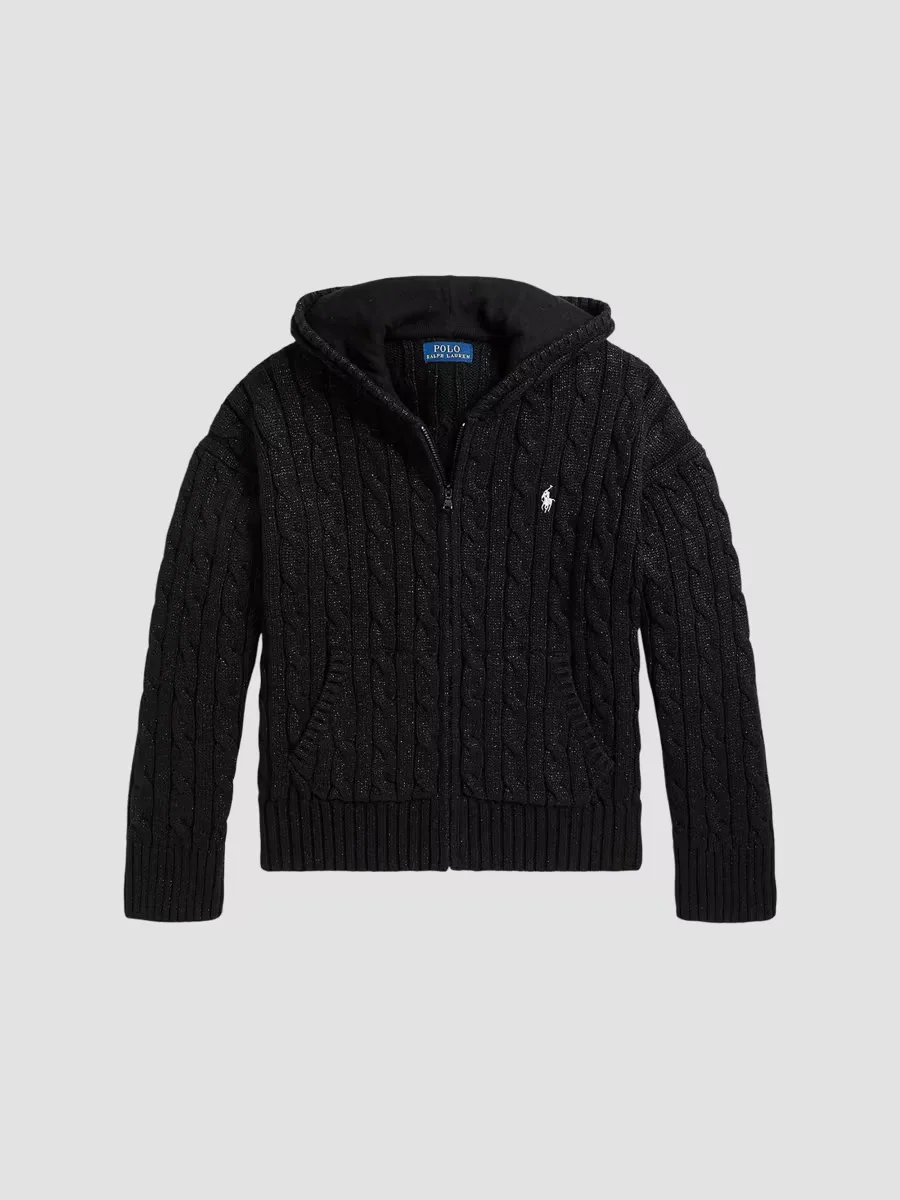 Metallic Cable-Knit Cotton Full-Zip Hoodie by Polo Ralph Lauren