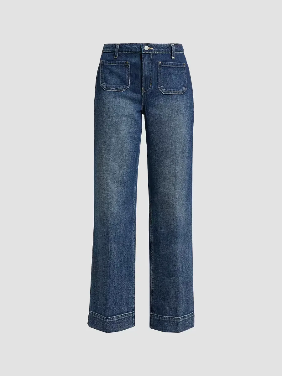 Nolan High-Rise Patch Pocket Wide-Leg Jeans