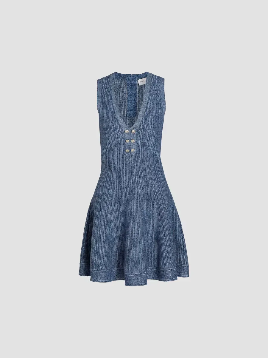 Shelby Pinstriped Knit Fit & Flare Minidress