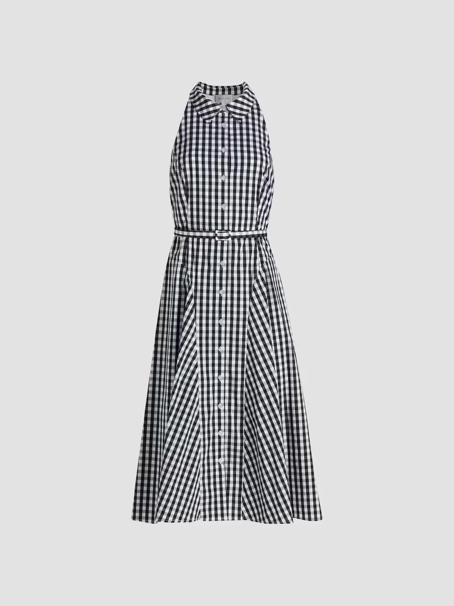 Maxine Gingham Sleeveless Midi-Shirtdress by Milly