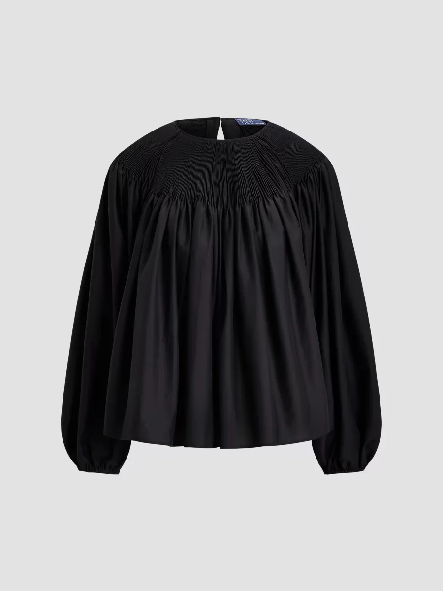 Smocked Cotton-Silk Top by Polo Ralph Lauren