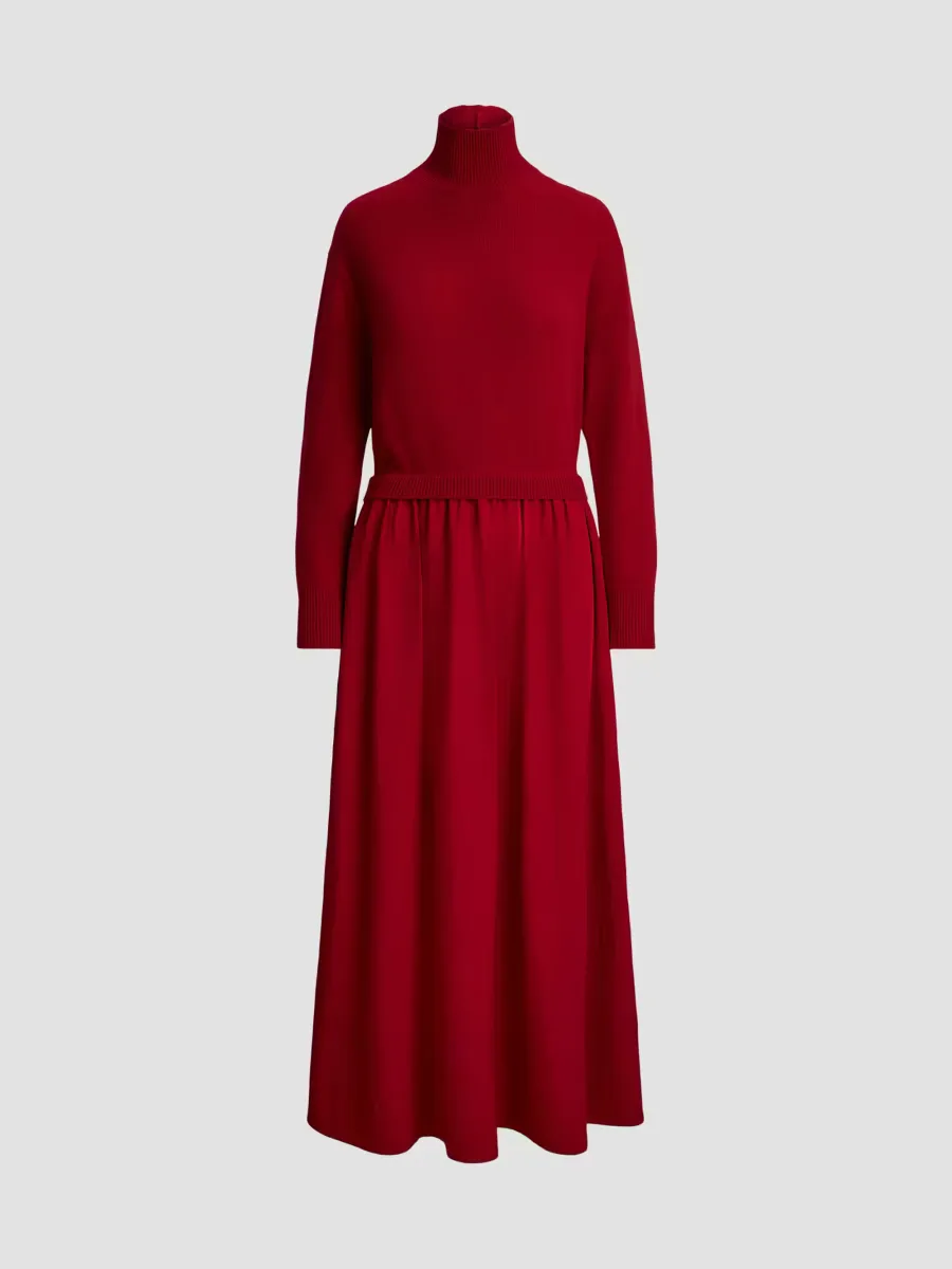 Wool & Crepe Turtleneck Midi Dress by Polo Ralph Lauren