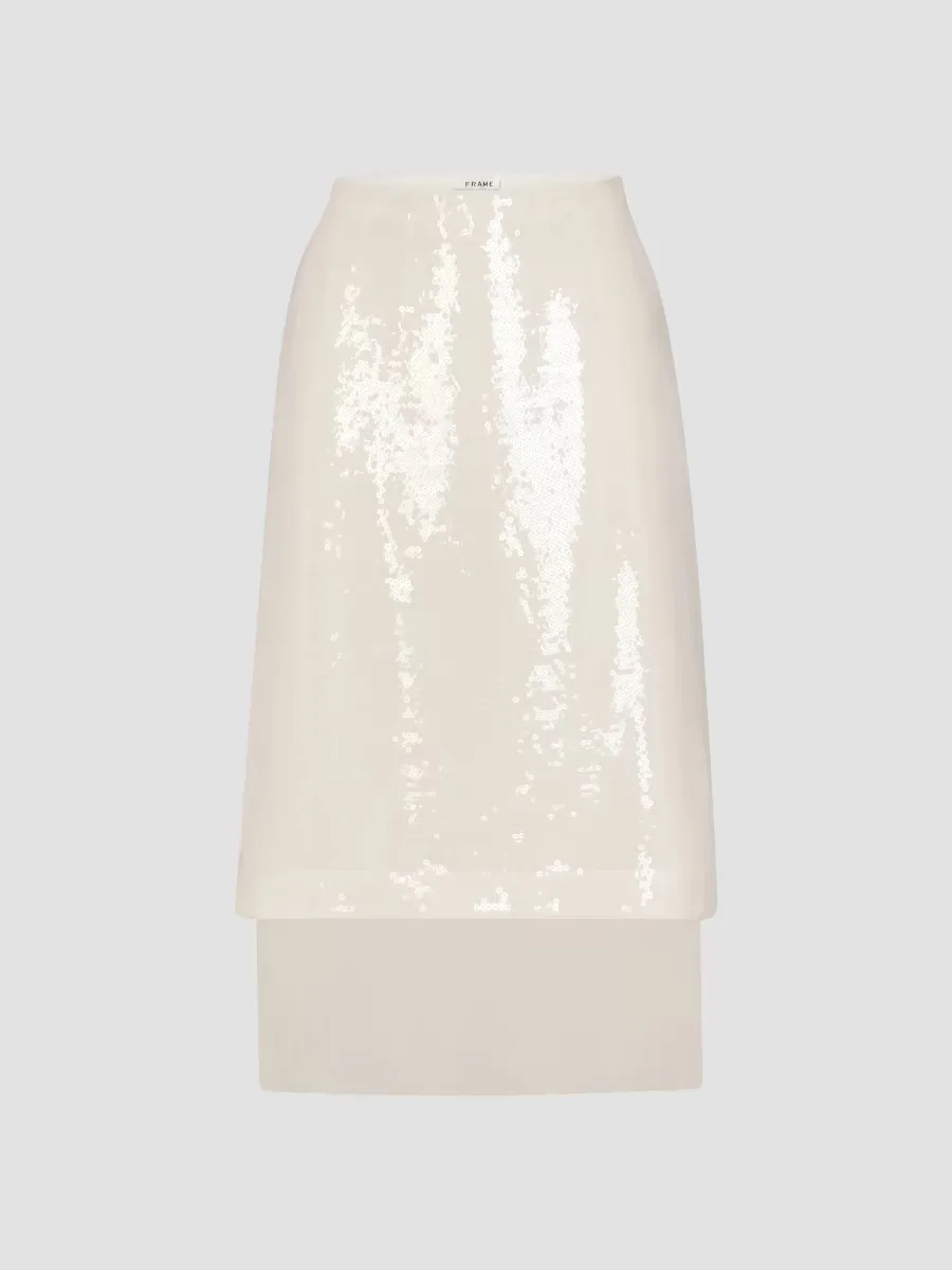The Sequin Starlight Layered Silk Midi Skirt by FRAME