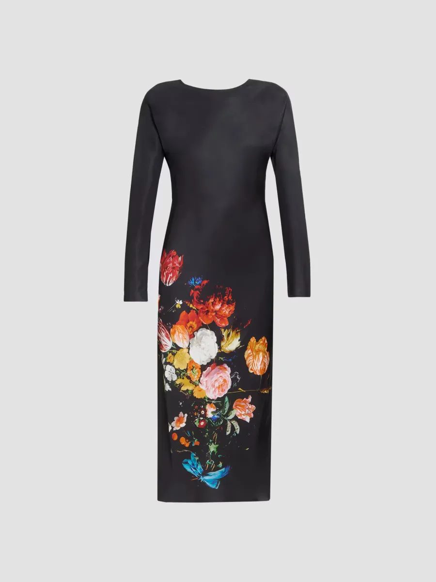 Floral Satin Sheath Midi Dress by Dries Van Noten