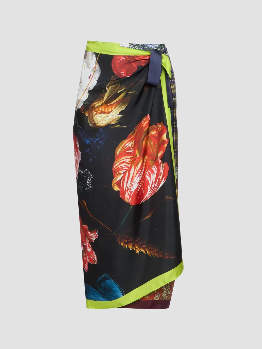 Scarfy Patchwork-Print Silk Midi Wrap Skirt by Dries Van Noten