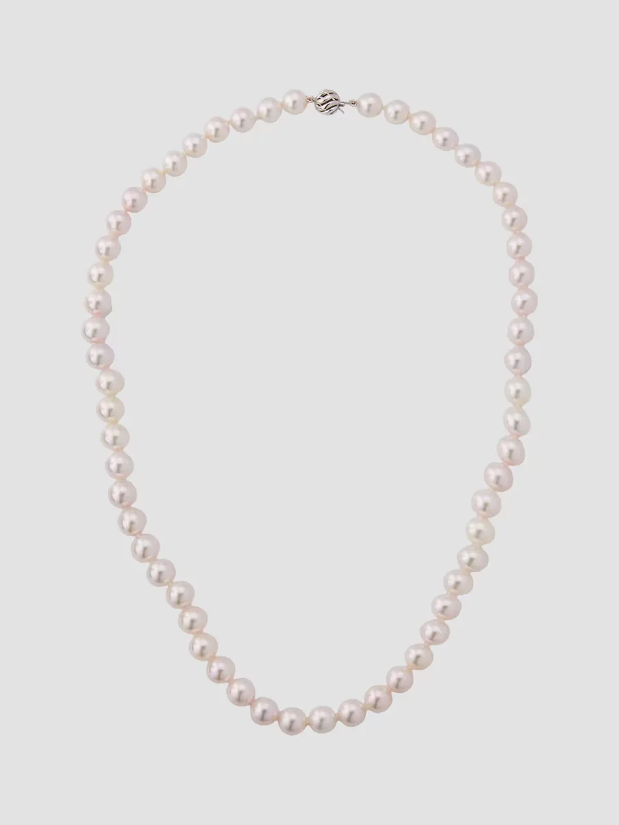 18K White Gold & Akoya Pearl Necklace 8MM-8.5MM