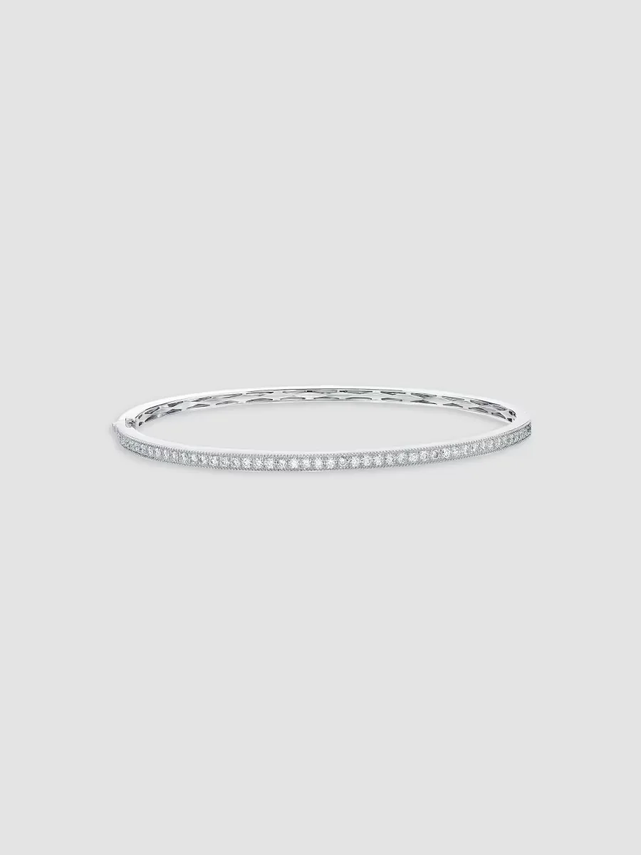 Milgrain 18K White Gold & 0.86-0.96 TCW Diamond Bangle