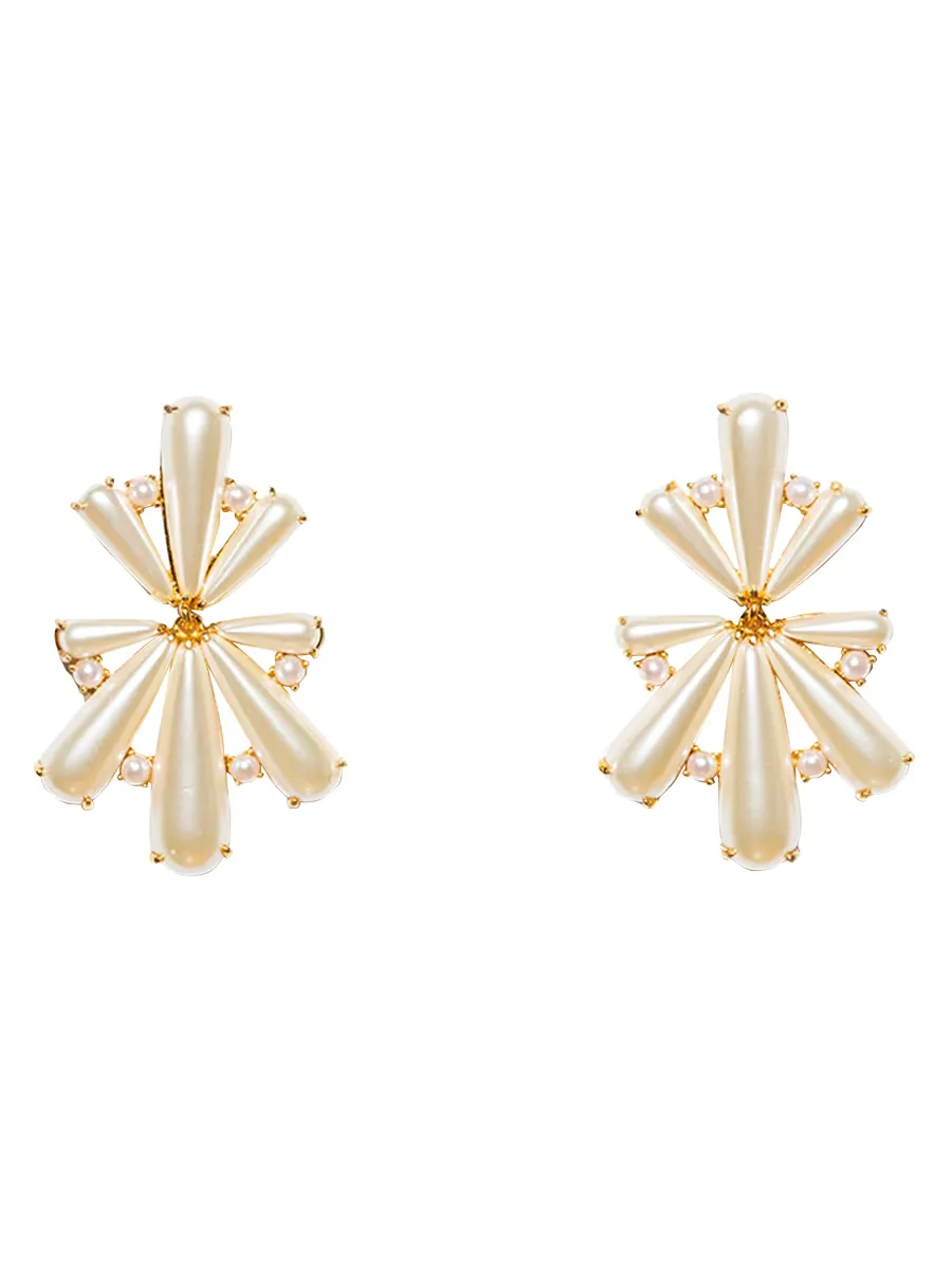 14K Gold-Plated & Scalloped Acrylic Pearl Chandelier Earrings