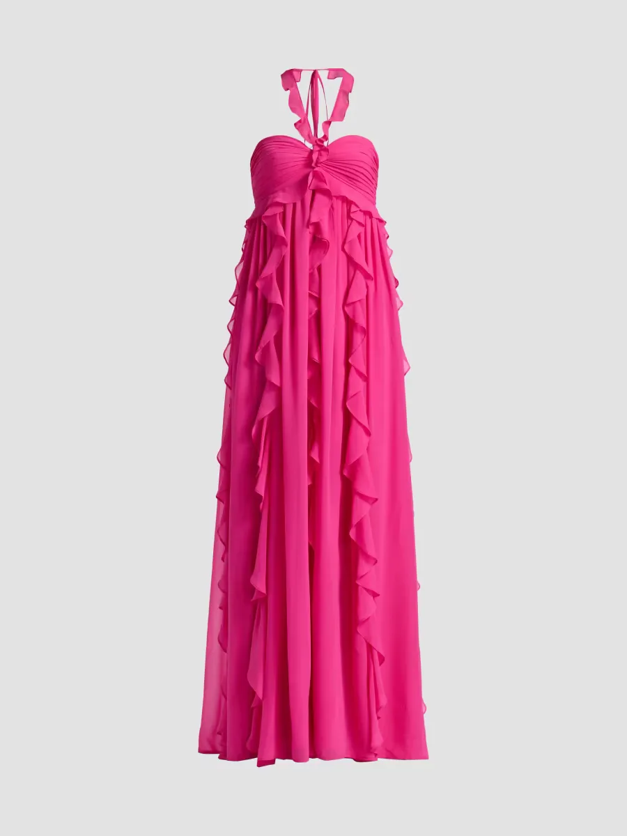 Ruffled Chiffon Halterneck Gown by BCBGMAXAZRIA
