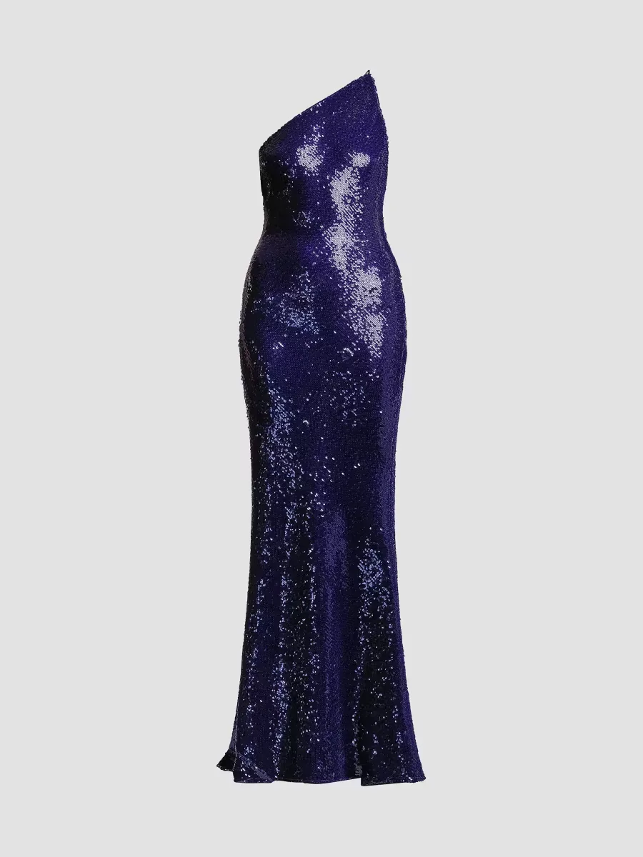 Estelle Sequined One-Shoulder Gown by BCBGMAXAZRIA