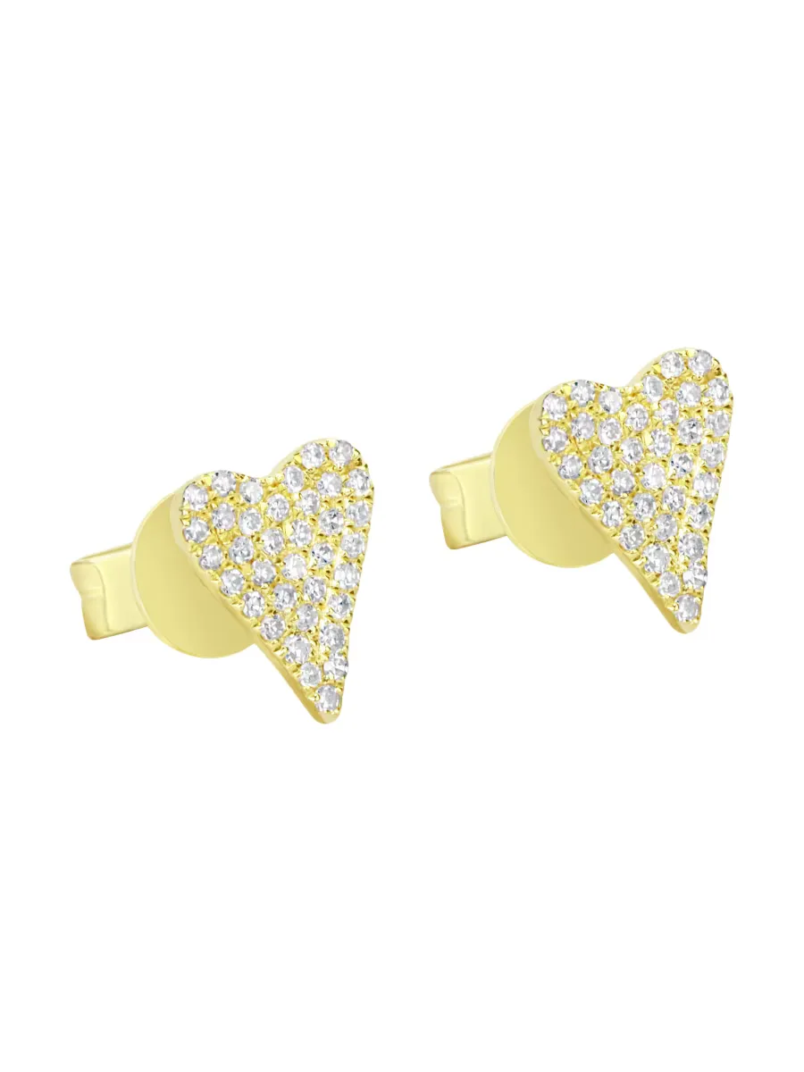 14K Yellow Gold & 0.22 TCW Diamond Heart Studs