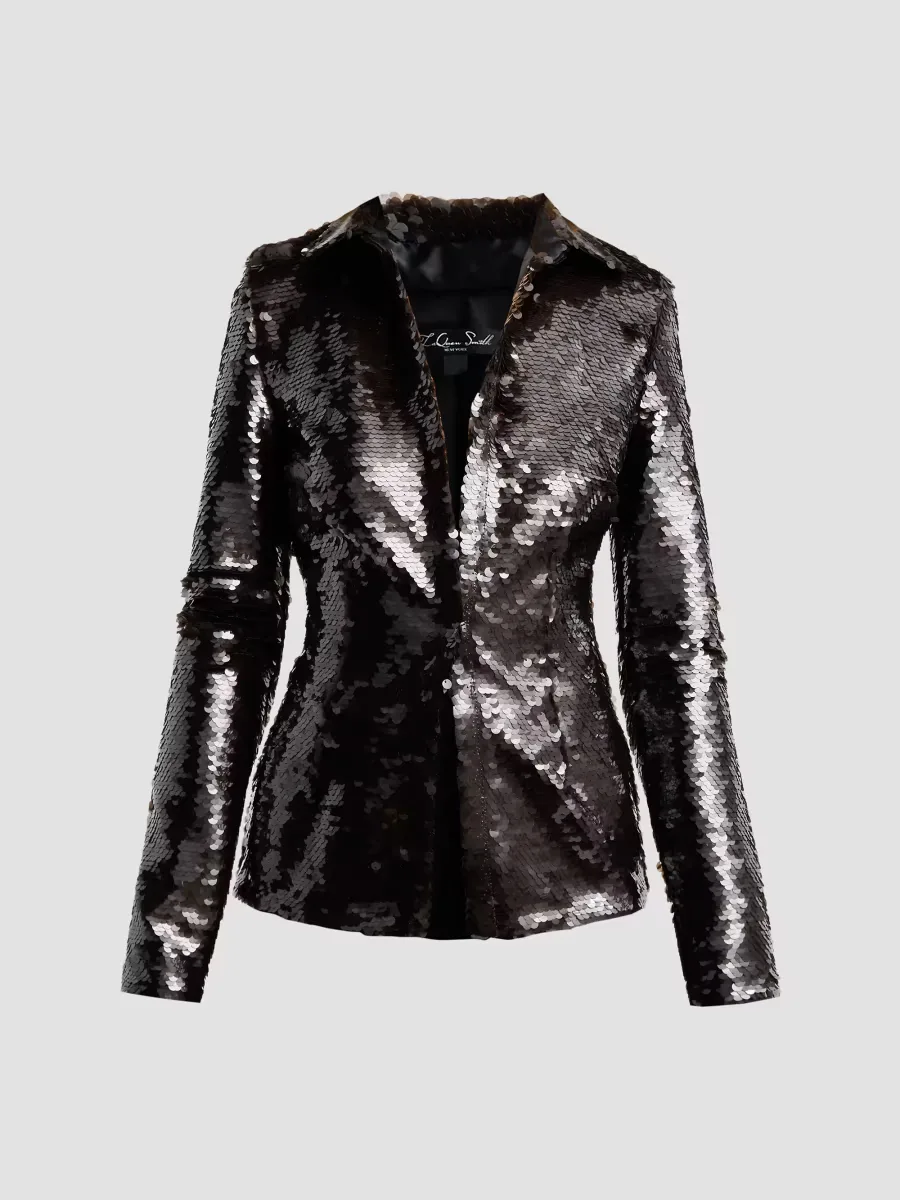 LaQuan Smith Sequin Button-Up Blouse by Smith