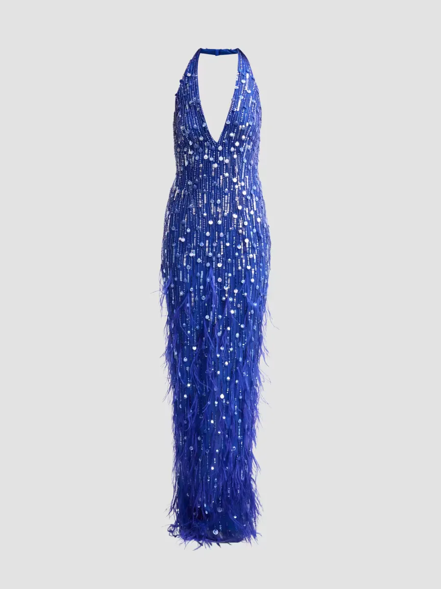 Beaded Tulle Halterneck Gown by Pamella Roland