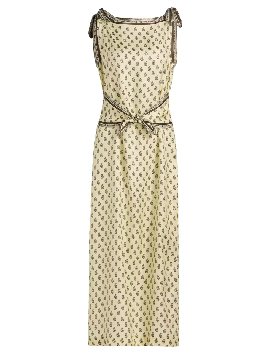 Amorette Paisley Silk Tie-Strap Midi-Dress