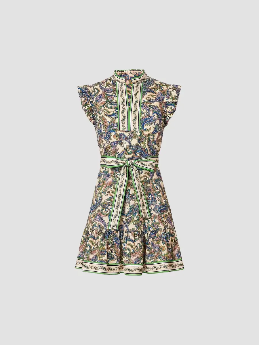 Leah Paisley Stretch-Cotton Tie-Waist Mini Dress by Shoshanna