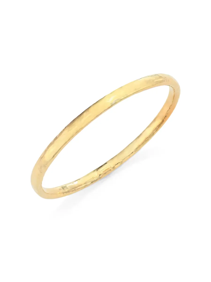 Classico Narrow 18K Yellow Gold Flat Hammered Bangle Bracelet