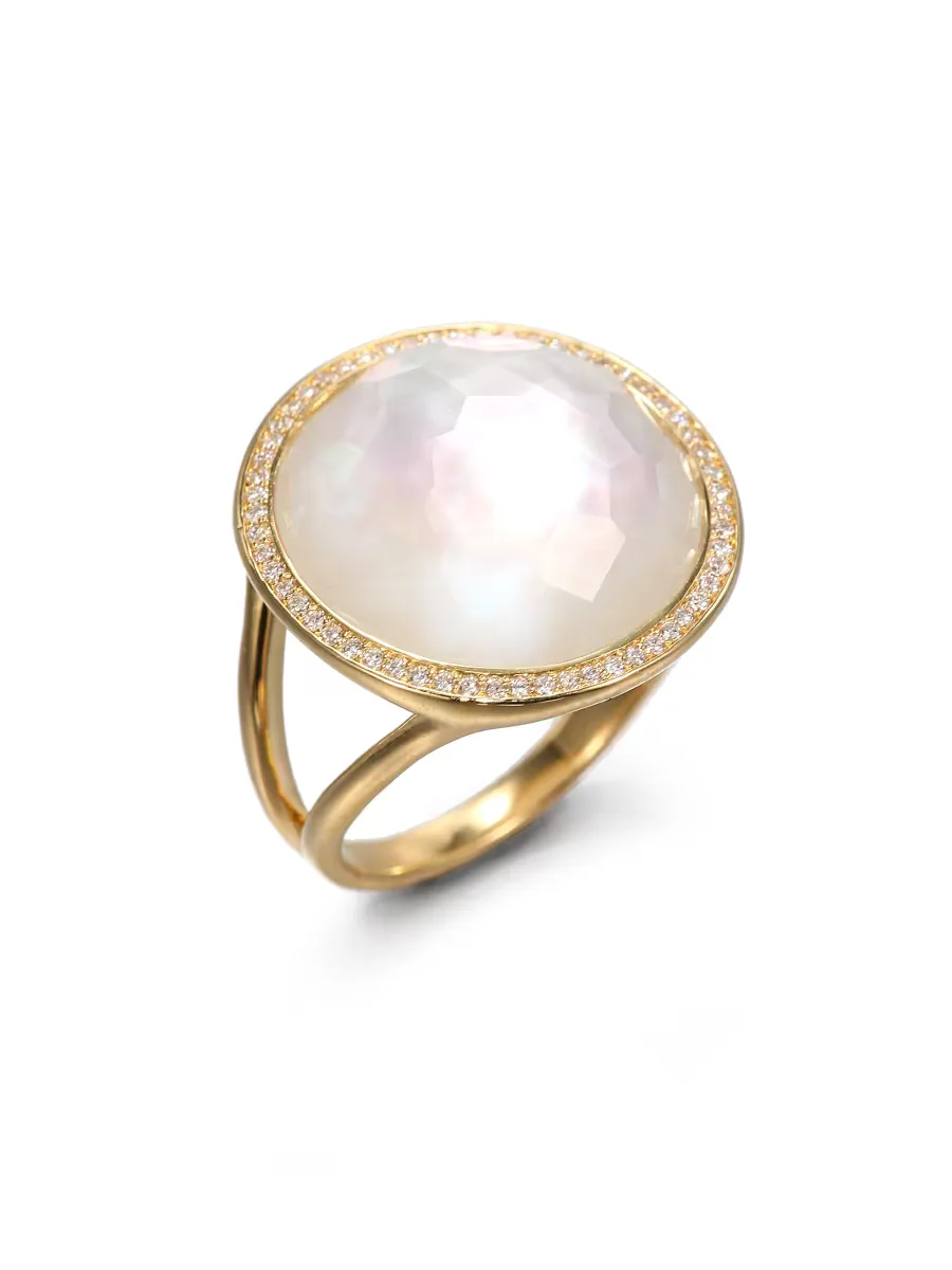Lollipop 18K Yellow Gold, Mother-Of-Pearl Doublet & Diamond Medium Ring by Ippolita
