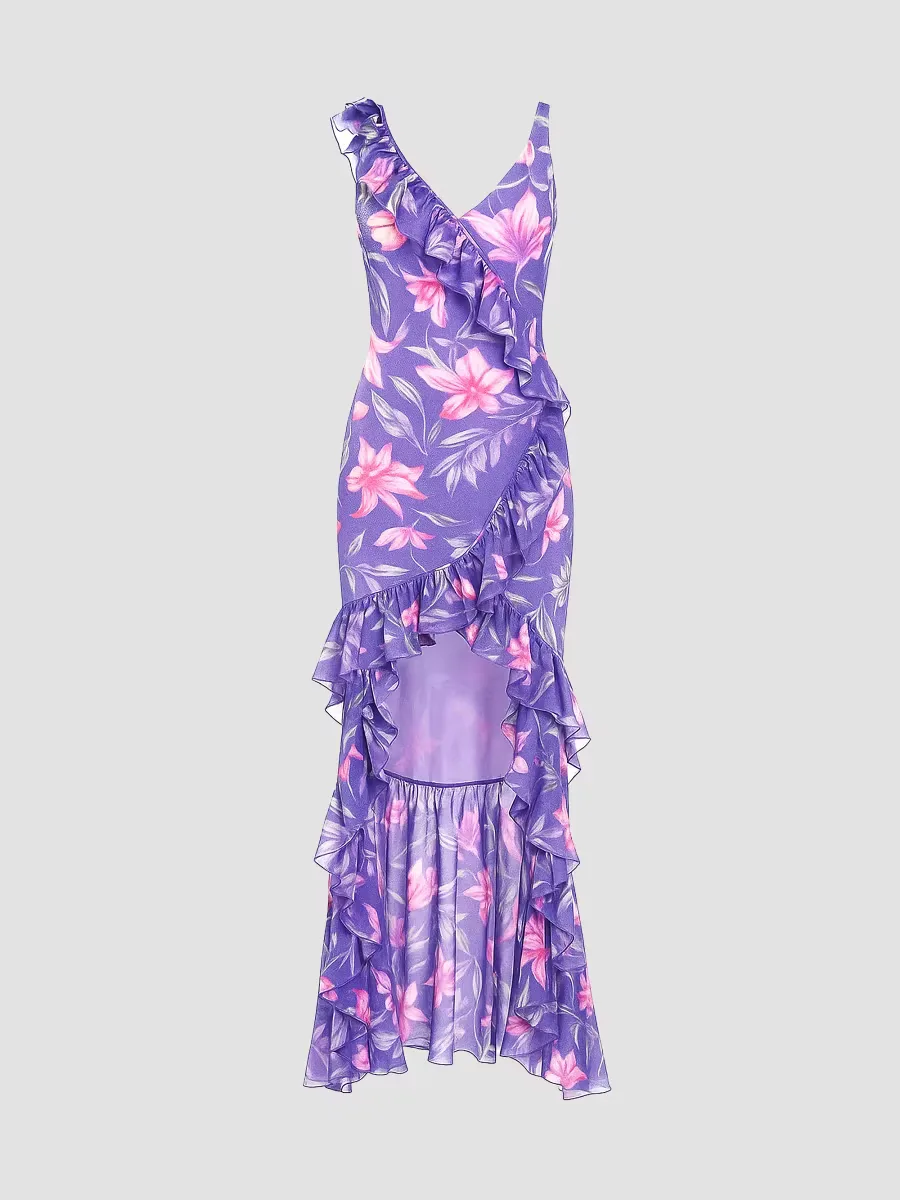 Amaryllis Floral Frill Gown by PatBO