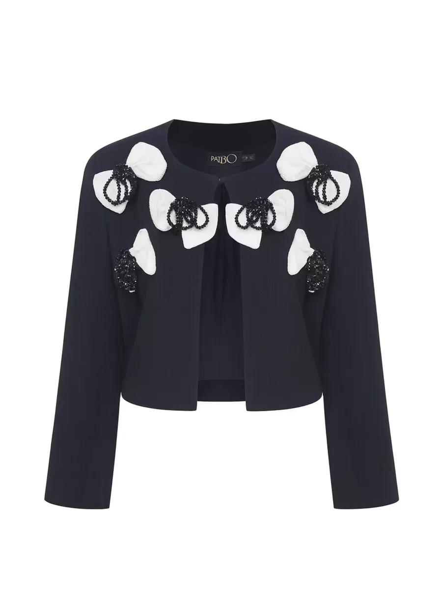 Grace Bow-Accented Beaded Jacket by PatBO