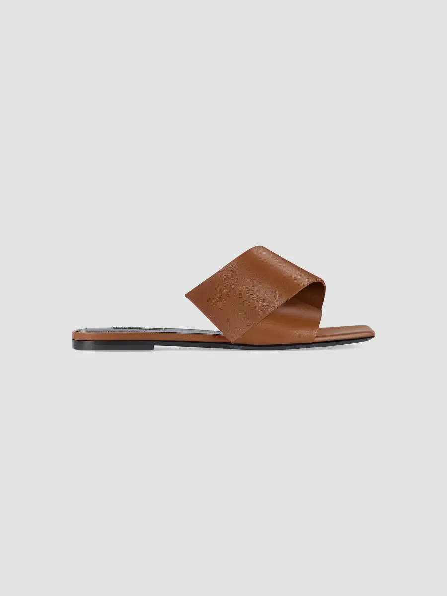 Sliced Square Flat Sandals in Leather