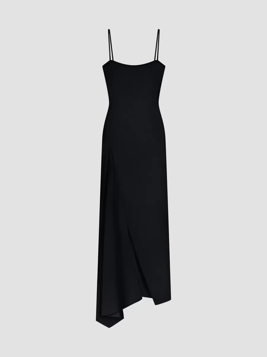 Sliced Long Slashed Dress in Crepe Cady