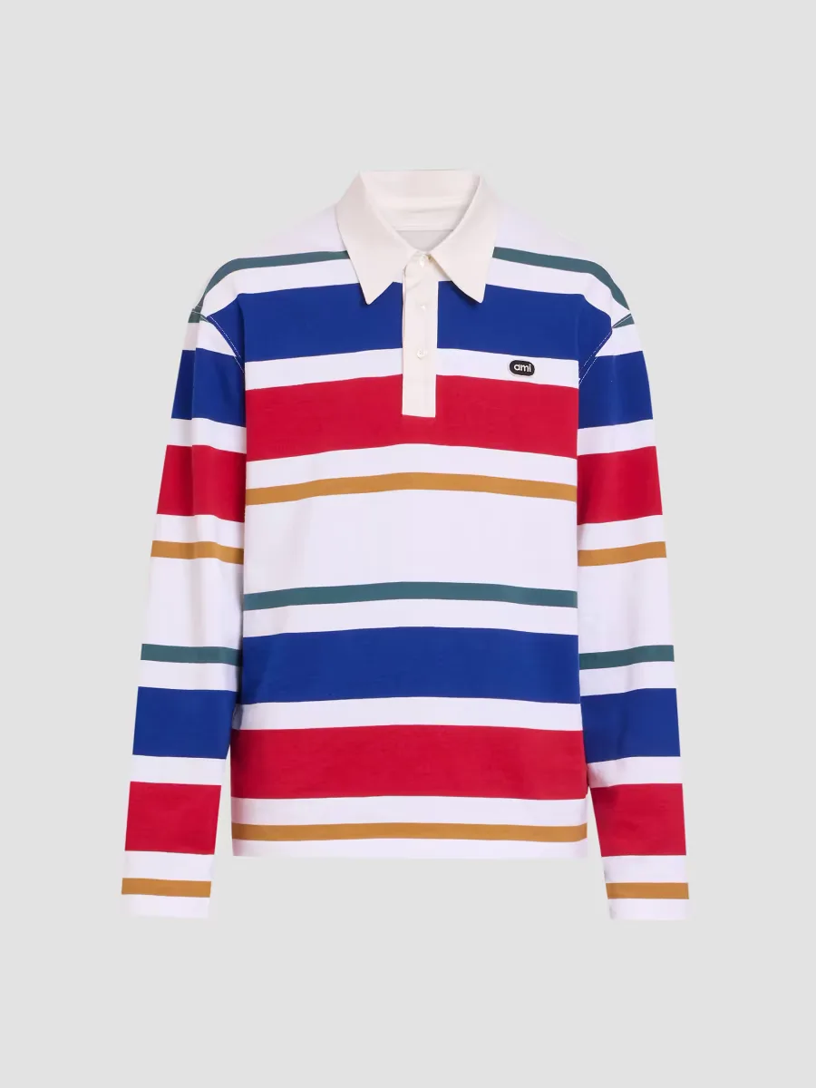 Ami Bouclette Oval Patch Stripe Polo by AMI Paris