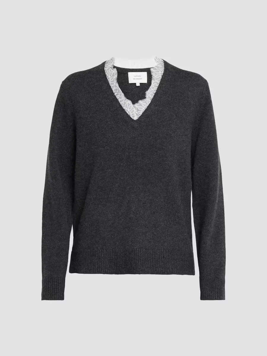 Leyla Cashmere Lace-Trim Sweater by Loulou de Saison