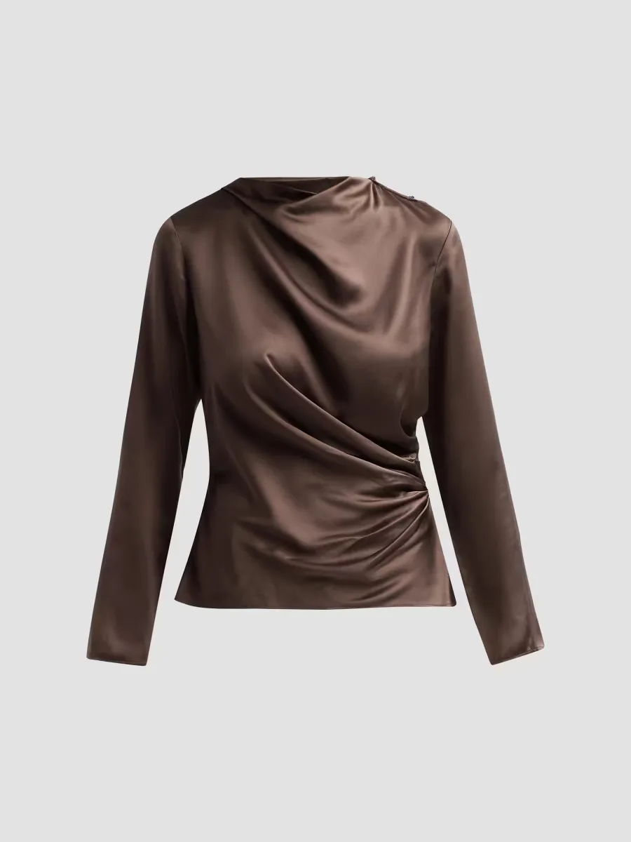 Anya Draped Satin Long-Sleeve Top by Loulou de Saison