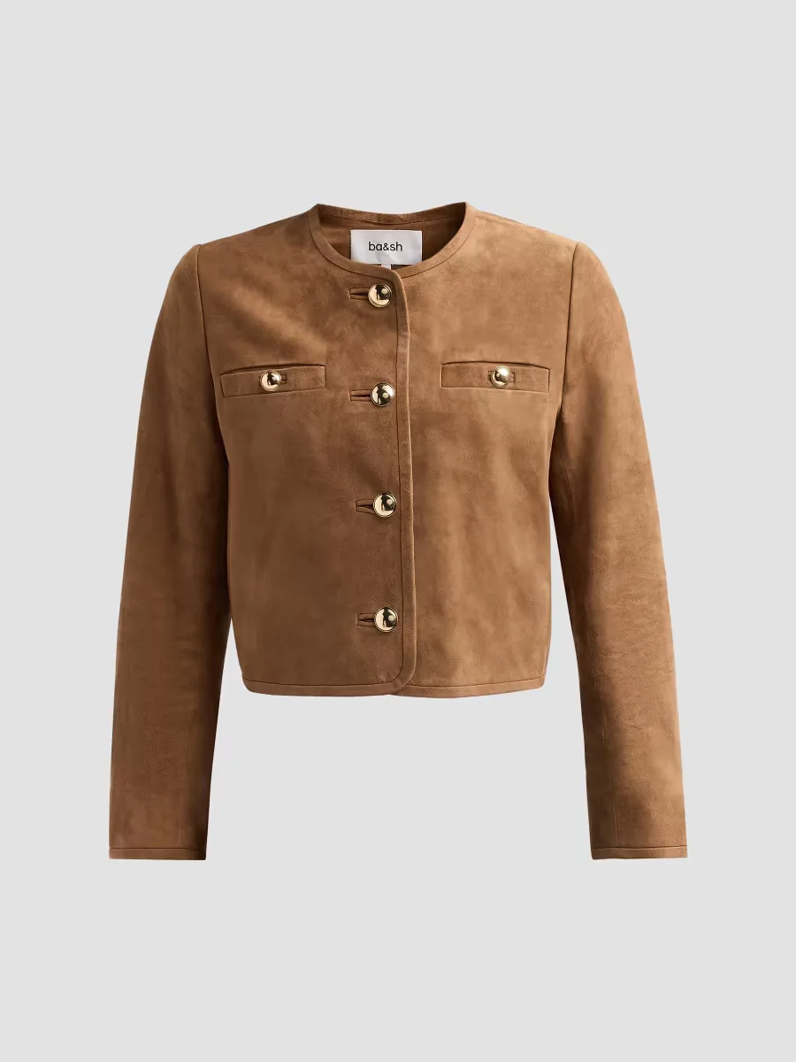 Mella Suede Collarless Jacket by ba & sh