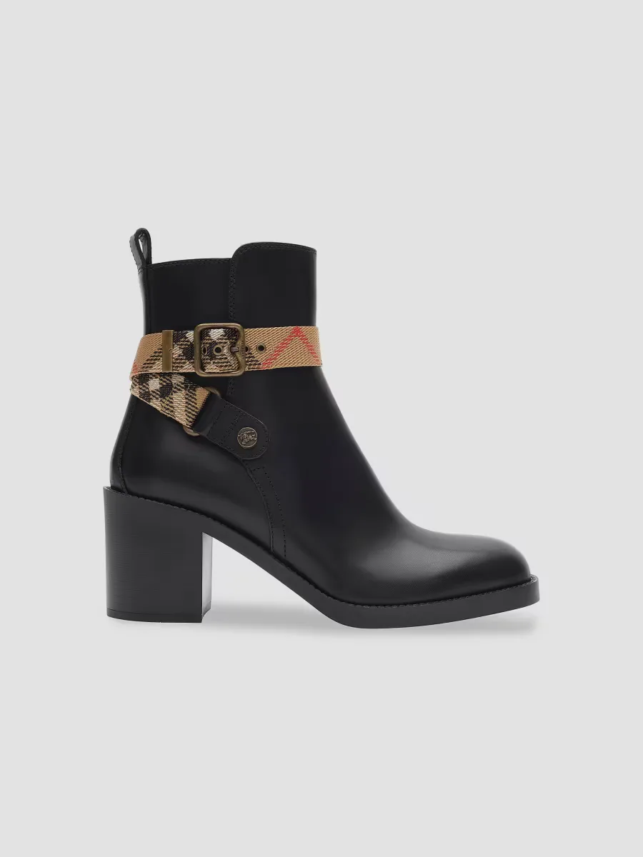 Huntley Check-Strap Leather Ankle Boots by Burberry