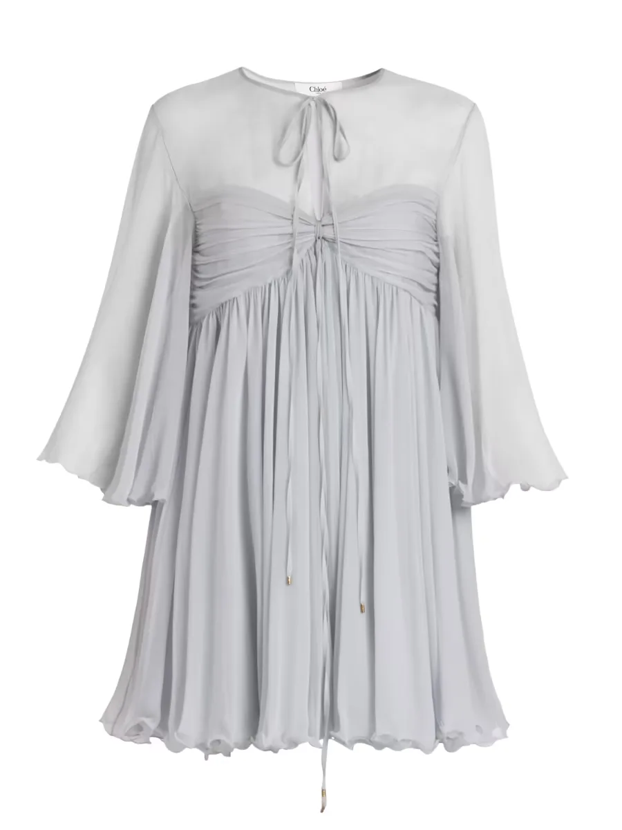 Silk Georgette Tie Neck Minidress by Chloé
