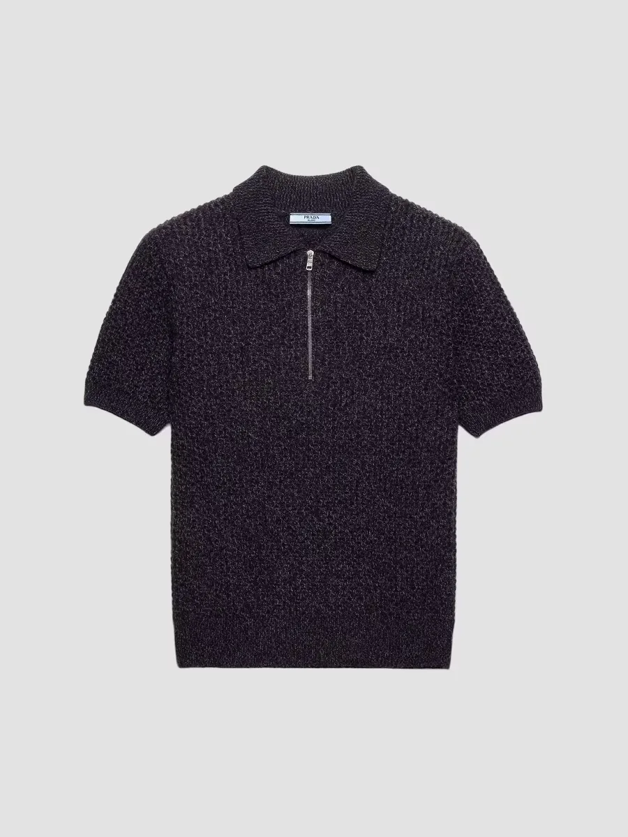 Short-Sleeved Wool and Moulin Cashmere Polo Sweater by Prada