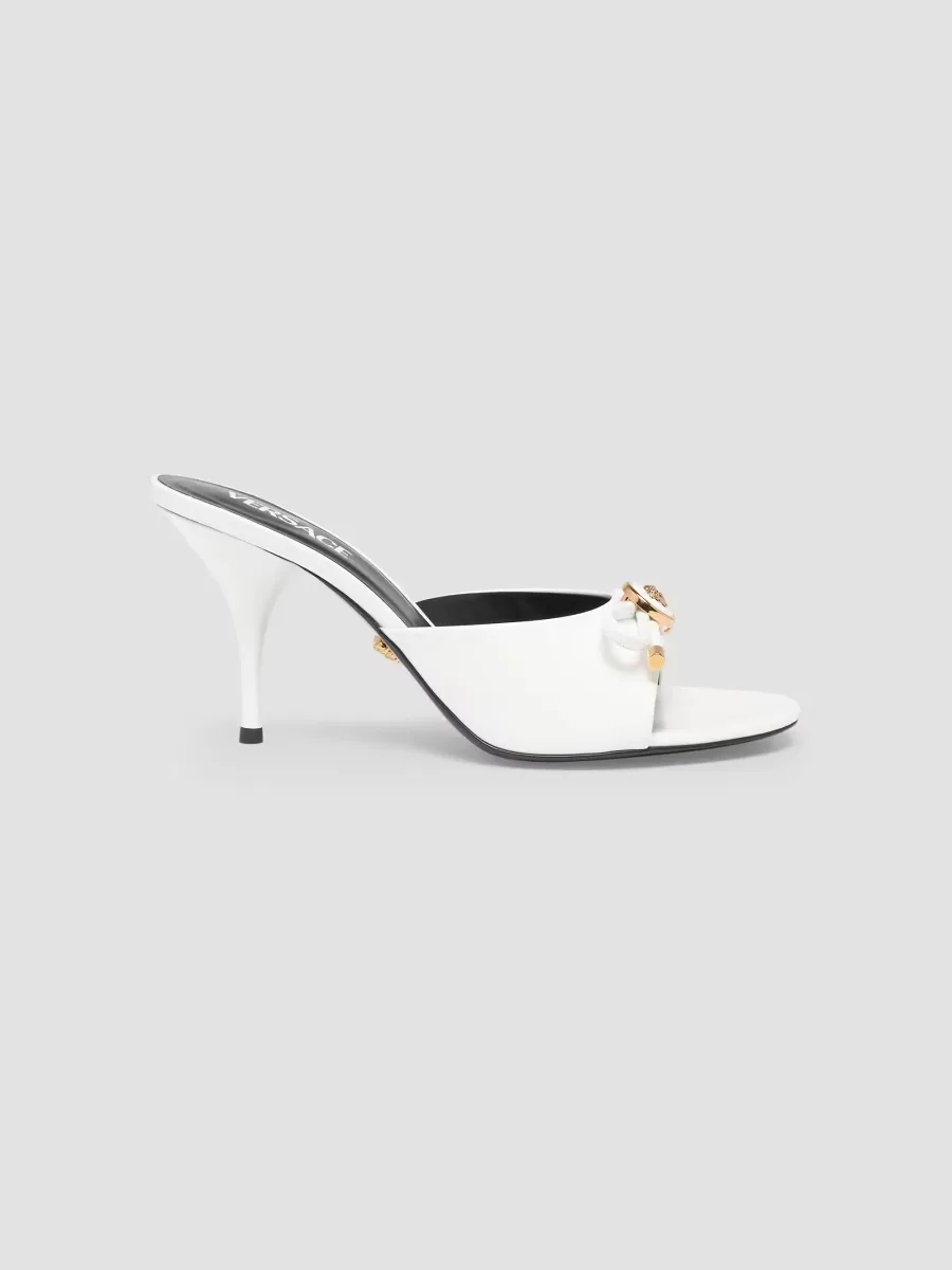 Opera Bow 85MM Patent Leather Mules by Versace