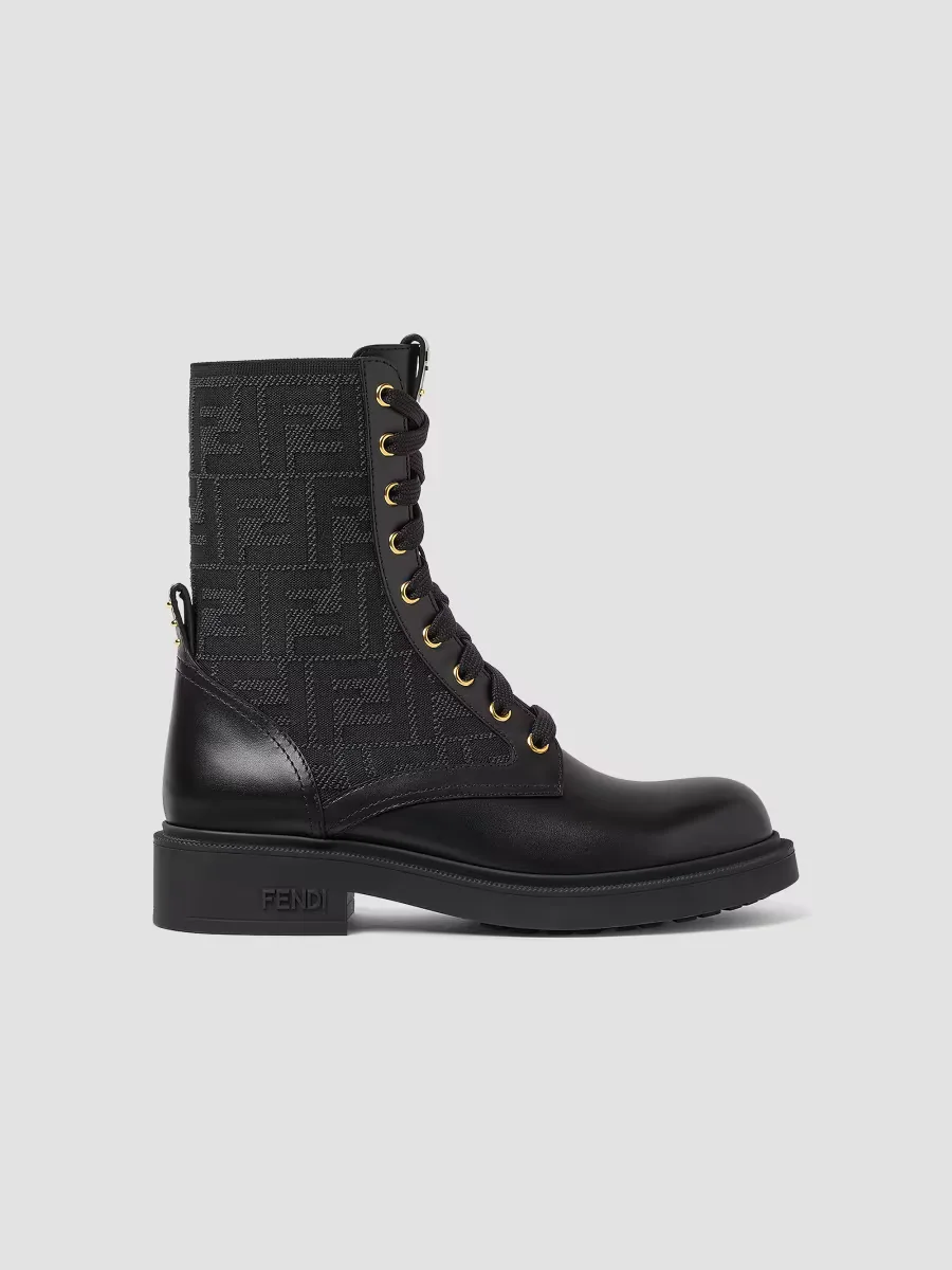 Filo Logo Leather Combat Boots by FENDI