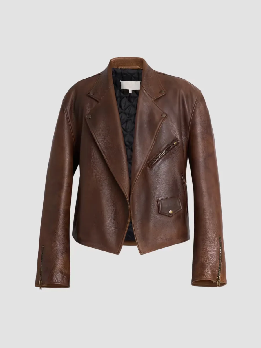 Notch Lapel Leather Biker Jacket by Maison Margiela
