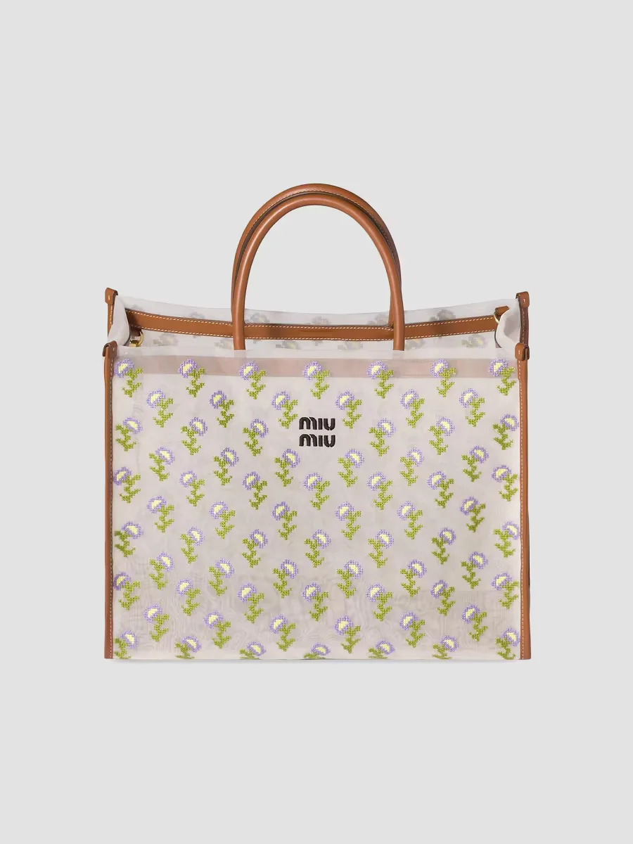 Embroidered Mesh Shopping Bag by Miu Miu
