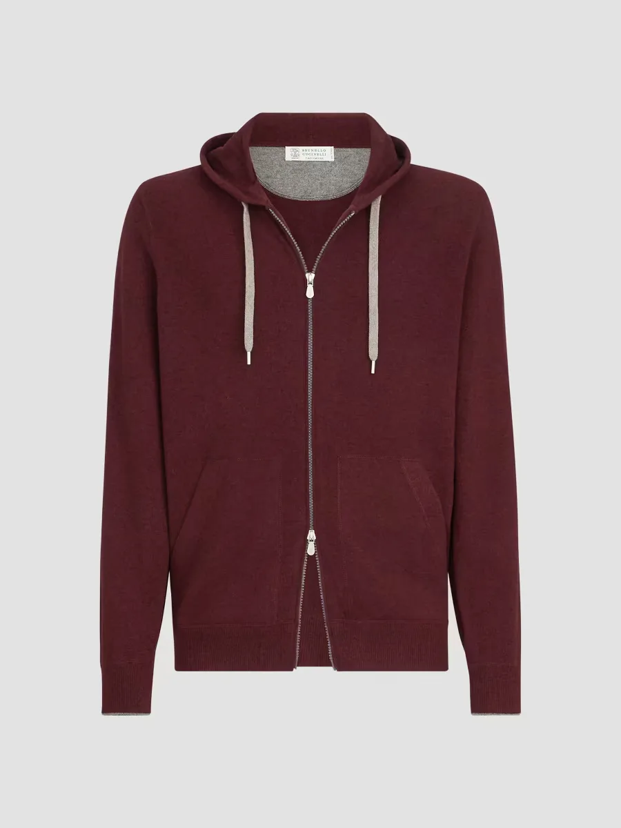 Cashmere Hooded Knit Sweatshirt with Zipper by Brunello Cucinelli