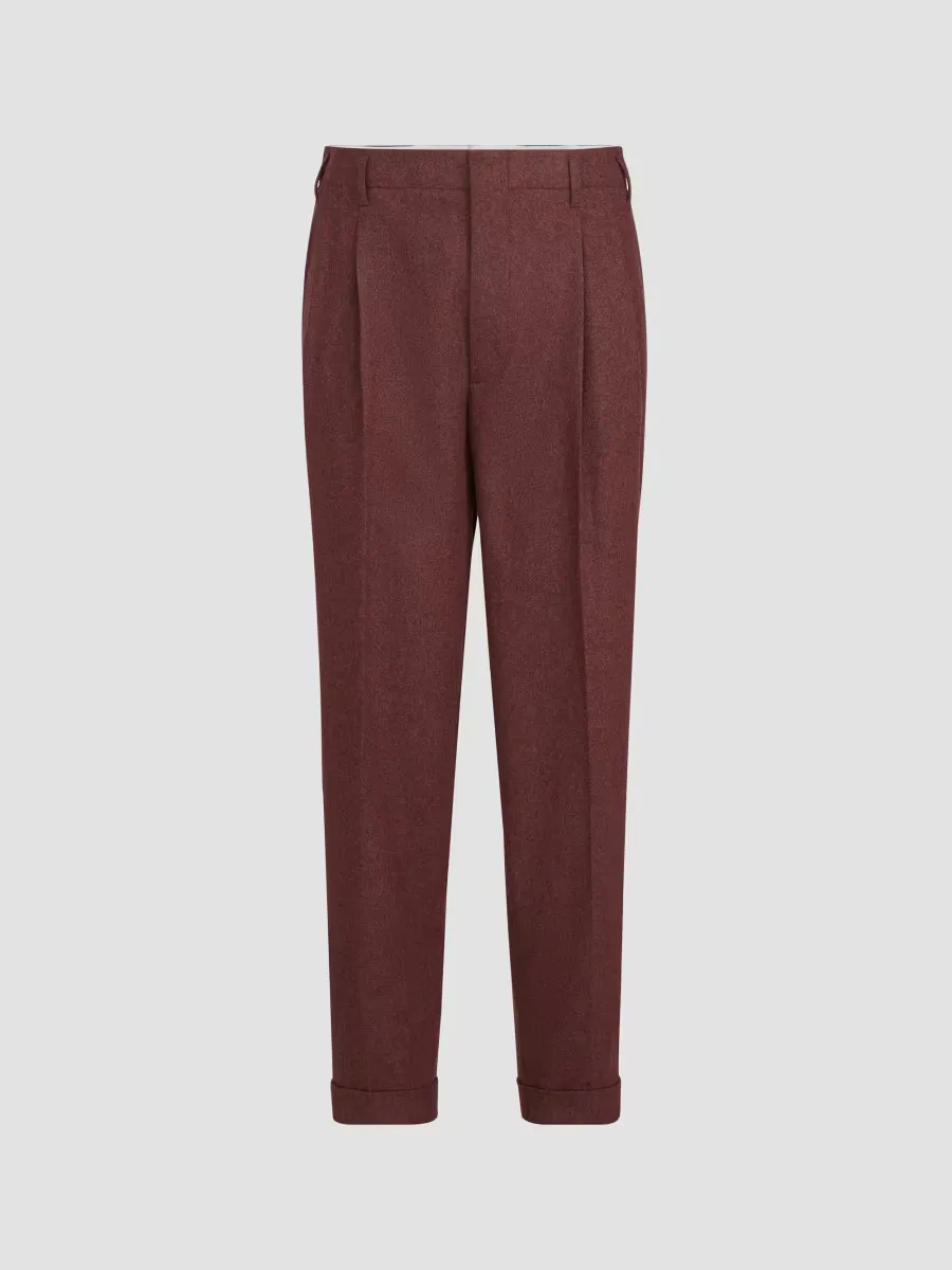 Virgin Wool and Cashmere Flannel Trousers with Double Pleats by Brunello Cucinelli