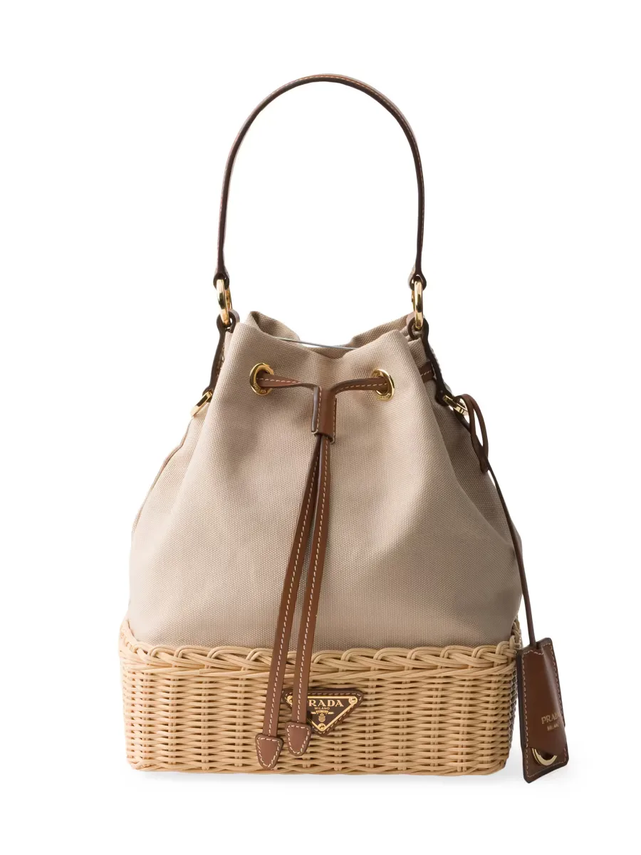 Wicker and Canvas Bucket Bag