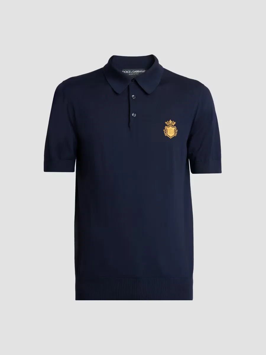 Logo Virgin Wool Short-Sleeve Polo Sweater