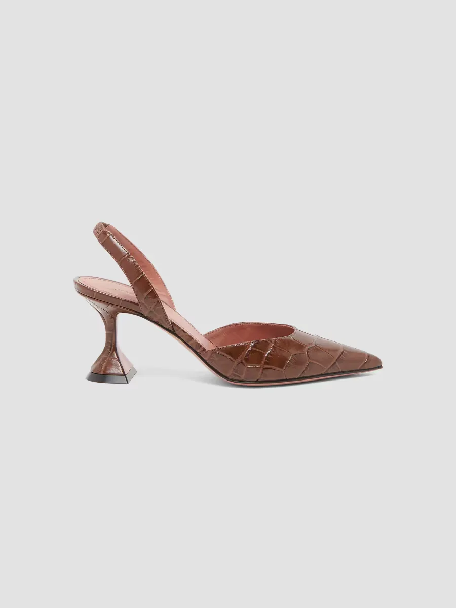 Holli 70MM Croc-Embossed Leather Slingback Pumps