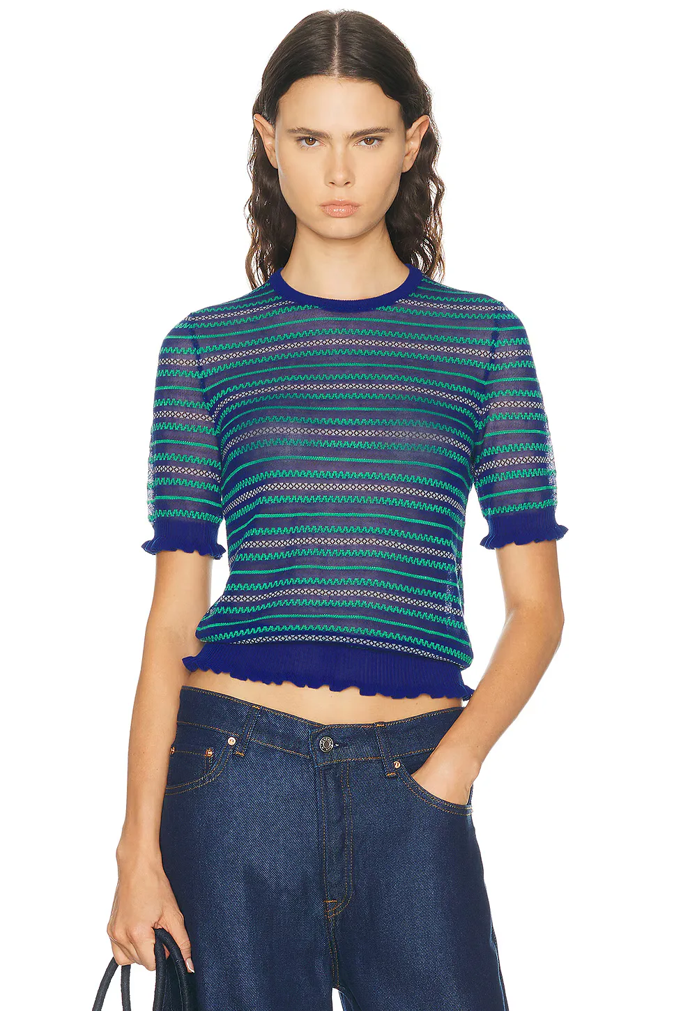 Short Sleeve Sheer Fairisle Top by JW Anderson